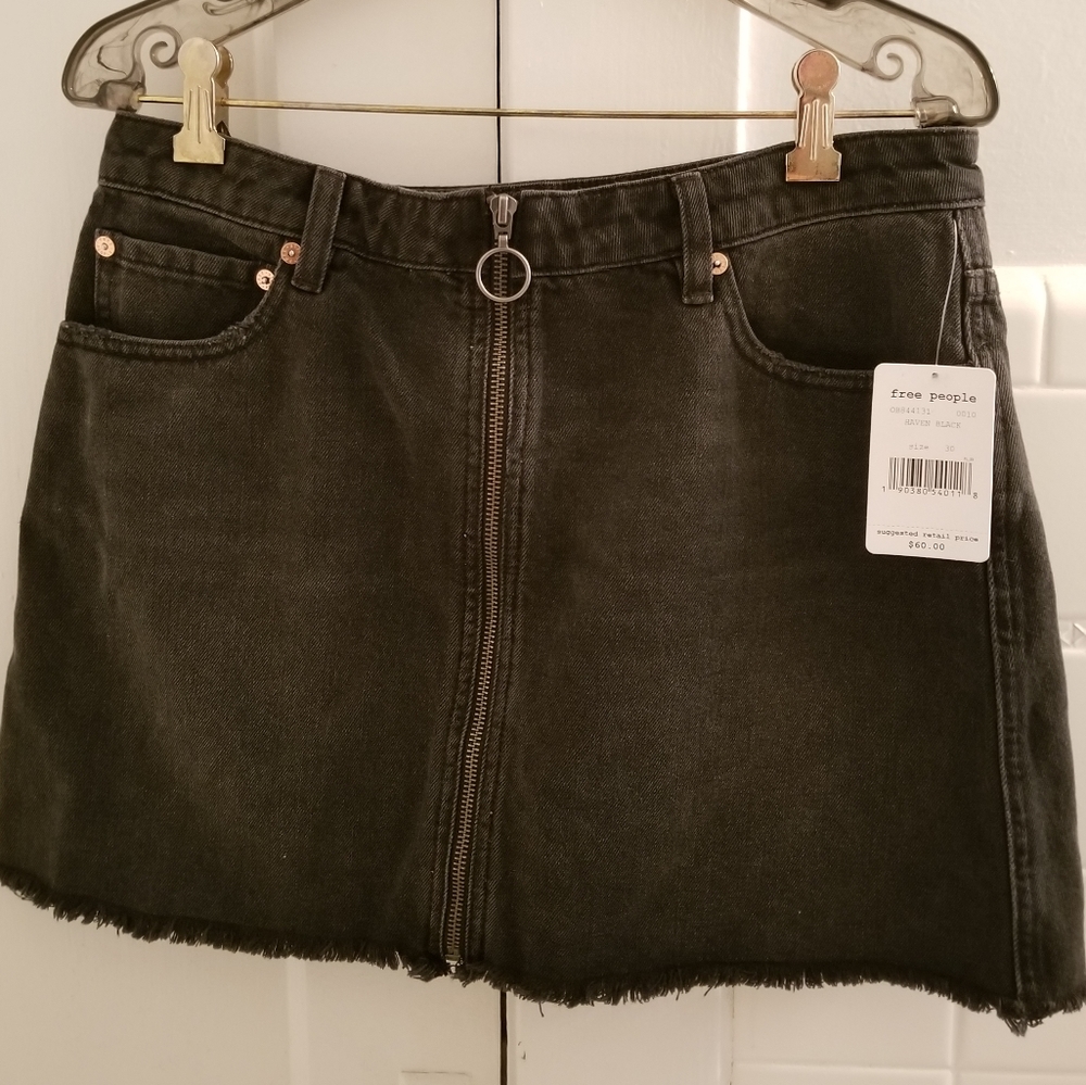 Free People black denim zip front miniskirt
